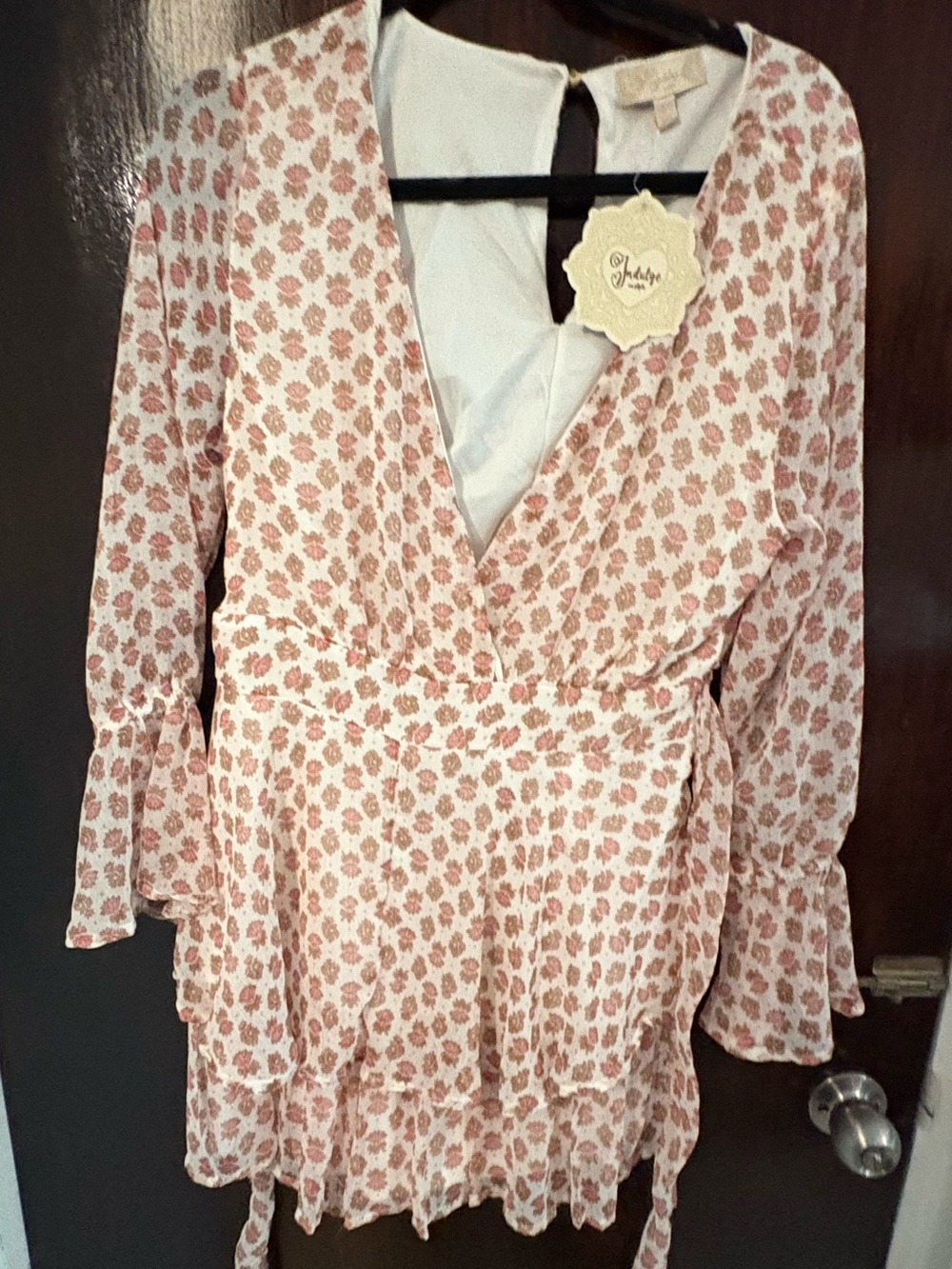 Bundle 3 for $25. indulge Blush Floral Wrap Dress with Ruffle Hem. Size L.